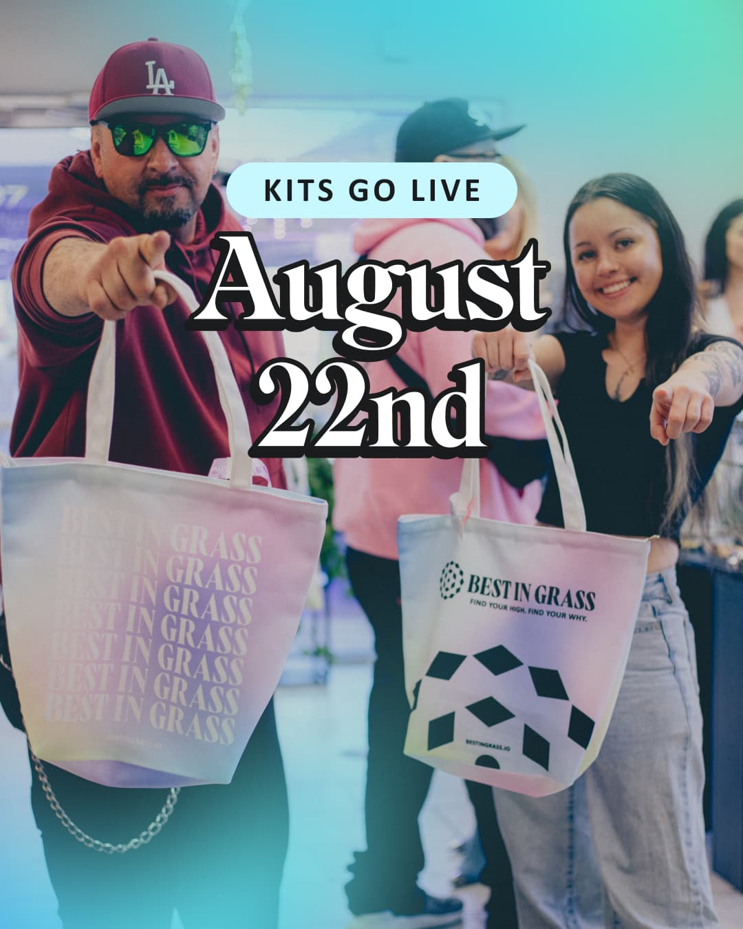 People holding Best in Grass NJ Judge Kit totes — kits go live August 22