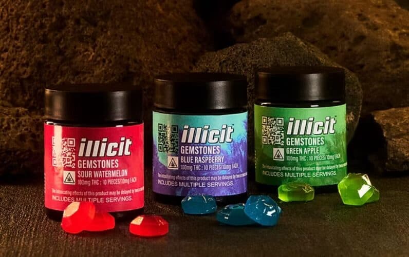 Assorted Illicit edibles neatly organized on shelf