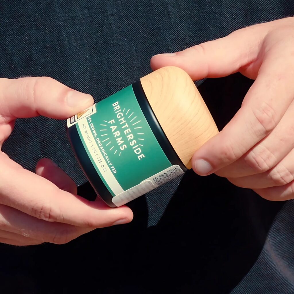 brighterside jar of THC-rich buds in clean, modern packaging